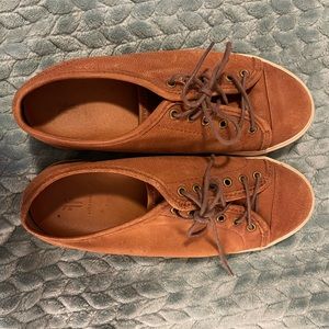 Cognac leather Frye sneakers; gently worn